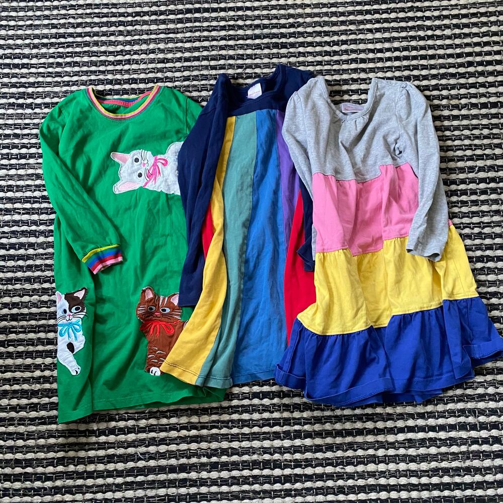 🌿Girls 3P Hanna Andersson Boden Cat Stripe Colorful Dress Bundle 4-6Y - Picture 2 of 5